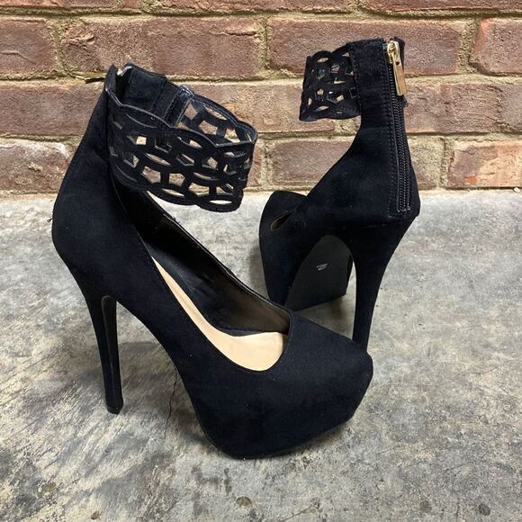 JustFab Black Suede Platform Stiletto Heels Size 7.5 - Picture 8 of 8